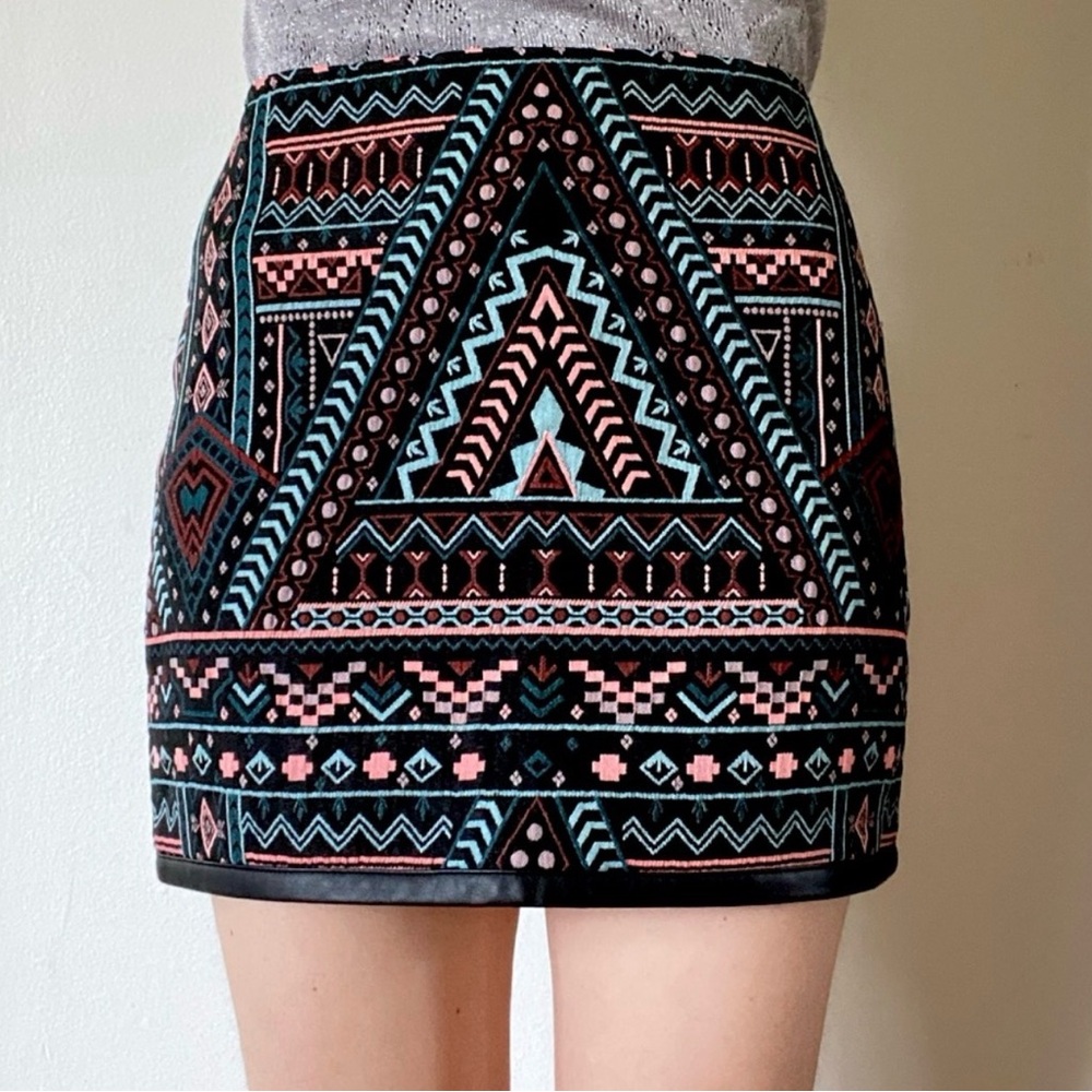 Express Black and Pink Tribal Mini Skirt